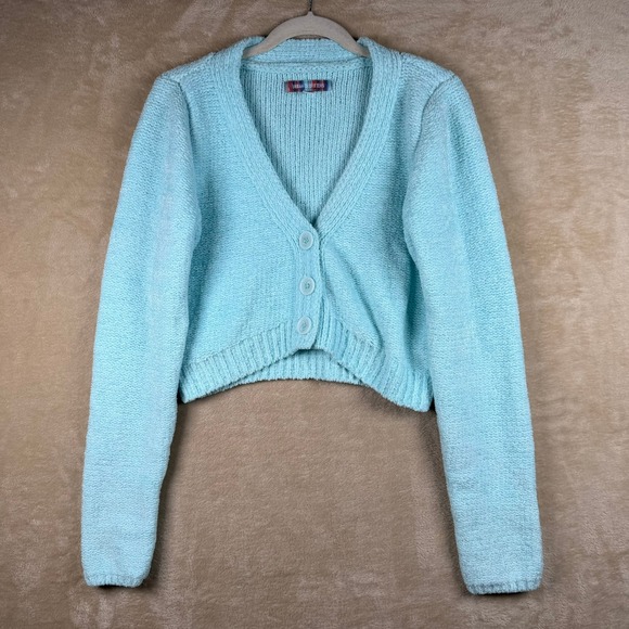 Urban Outfitters Sweaters - Urban Outfitters Maura Cropped Cardigan Sweater Knit Soft Chenille Baby Blue Lg